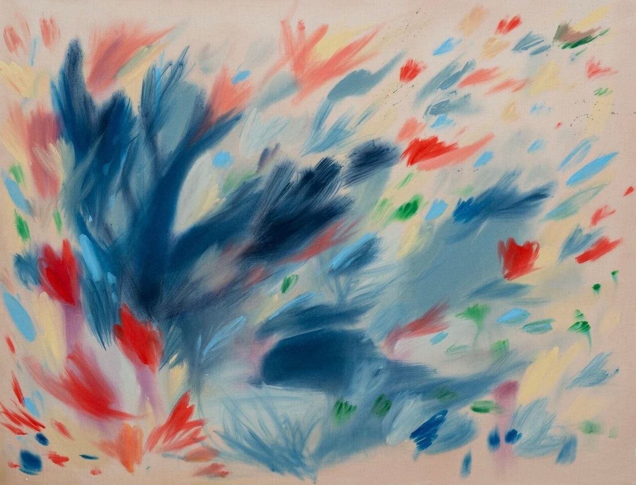 sydney cortright bright light pink painting with brushes of blue, red and green