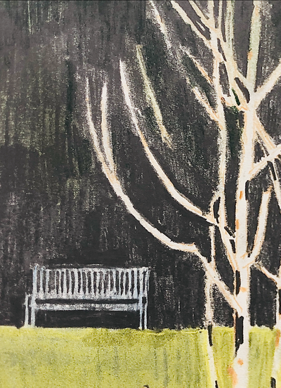 Two benches in a park, 2020